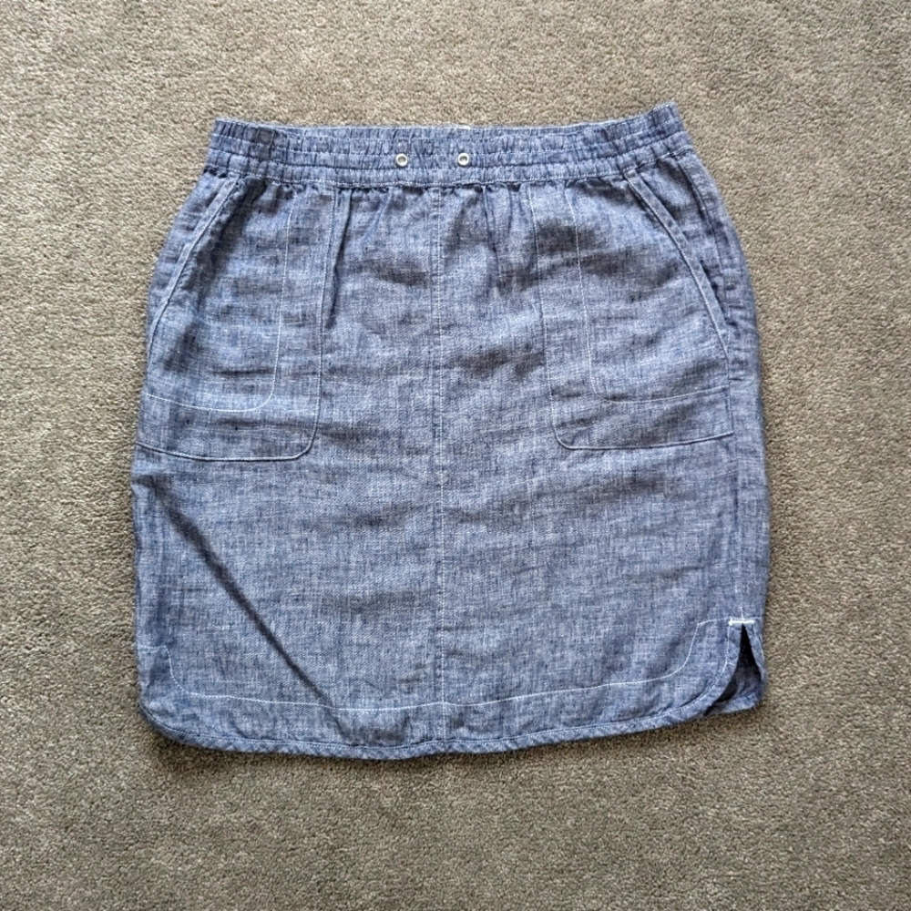 Lord & Taylor Blue Chambray Midi Skirt